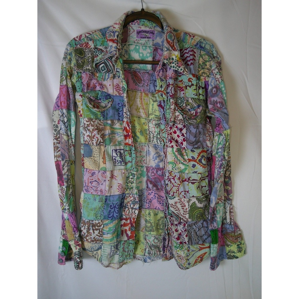 RARE VTG 60's Gentleman John Patchwork Shirt Long Sleeve Mens L CHECK AD LISTING